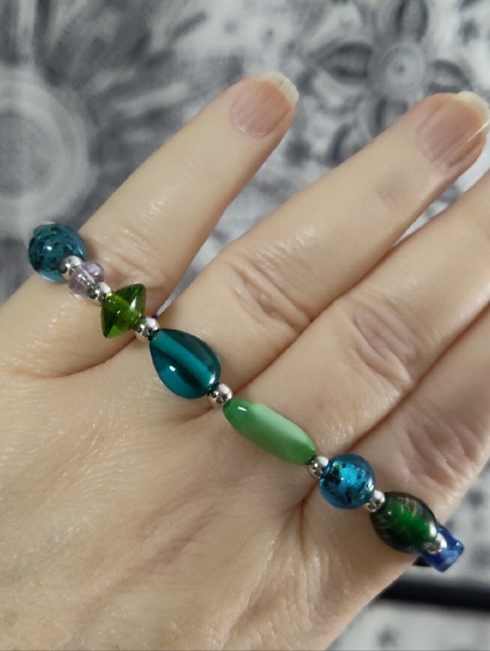 *Host Pick!* Hand Crafted Blue & Green Mixed Glass Bead Stretch Bracelet Medium